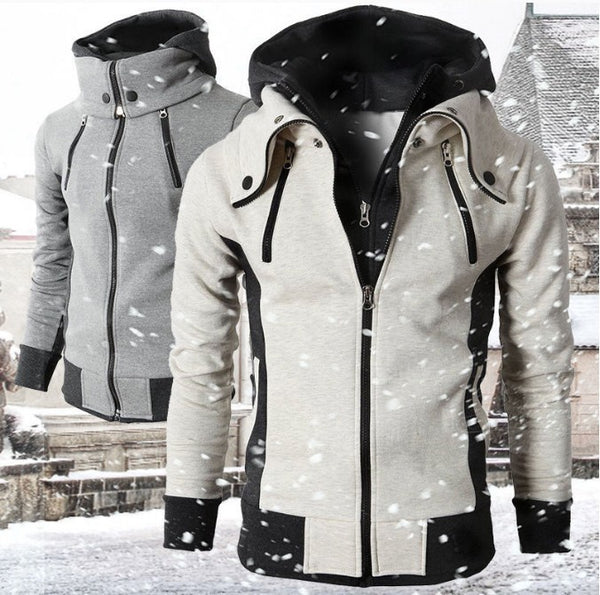 Men's Zip-Up Hooded Jacket Cardigan Casual Slim Sweatshirt Jacket