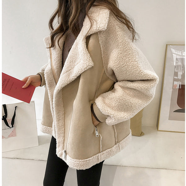 Suede Jacket Women Short Lamb Velvet