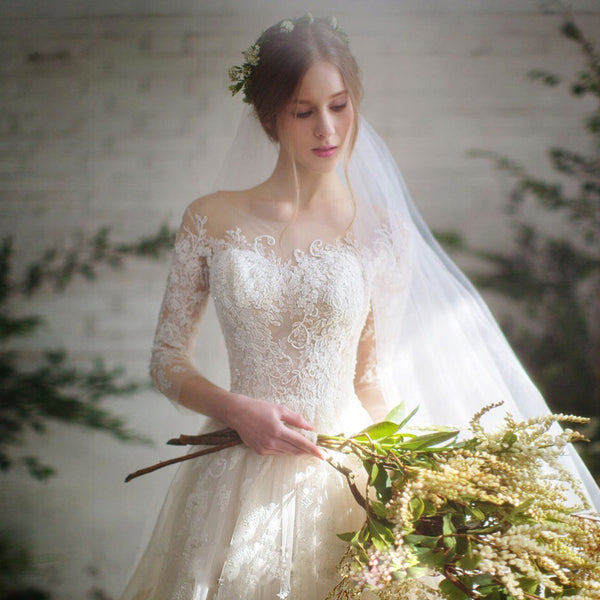 Premium Wedding Dress Bride Lace Sleeves Dress