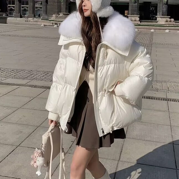 Down Cotton-padded Jacket Women's Short Fur Collar Thickened Coat